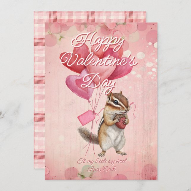 Custom Message Squirrel Animal Valentines Day Holiday Card (Front/Back)