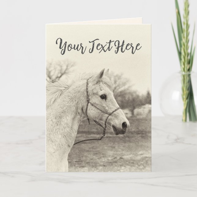 Custom Message Vintage White Horse Card (Front)