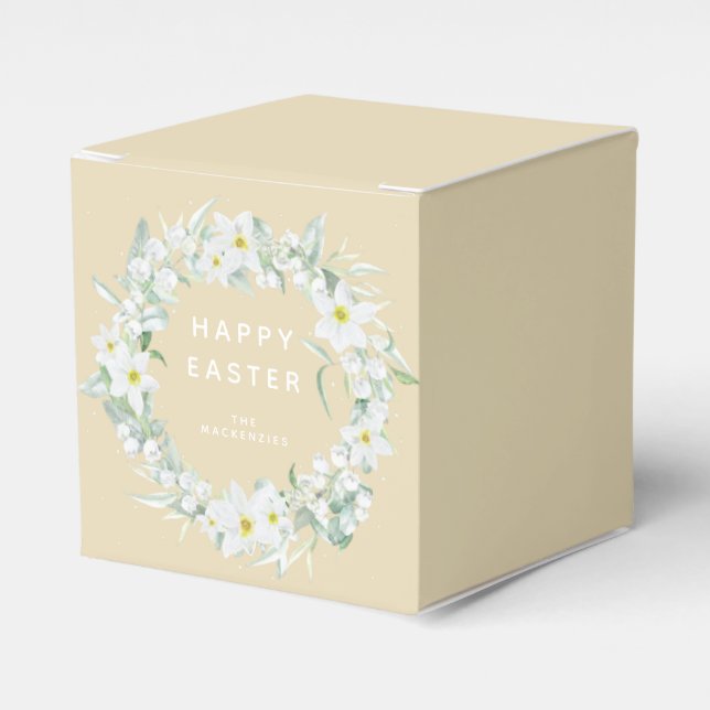 Custom Message White Floral Easter Wreath Favour Box (Front Side)