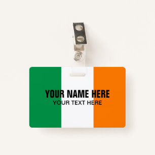 Custom metal clip badge with Irish flag logo ID Badge