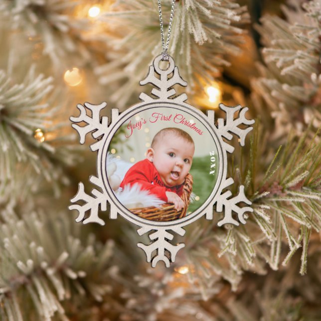 Custom Metal Ornament,Personalised First Christmas Snowflake Pewter Christmas Ornament (Tree)
