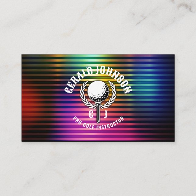 Custom Metallic Colourful Golf Monogram Design Business Card (Front)