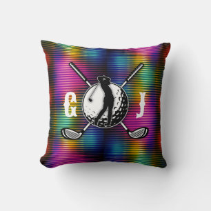 Custom Metallic Colourful Golf Monogram Design Cushion