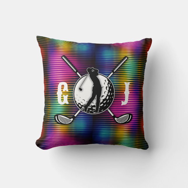 Custom Metallic Colourful Golf Monogram Design Cushion (Front)