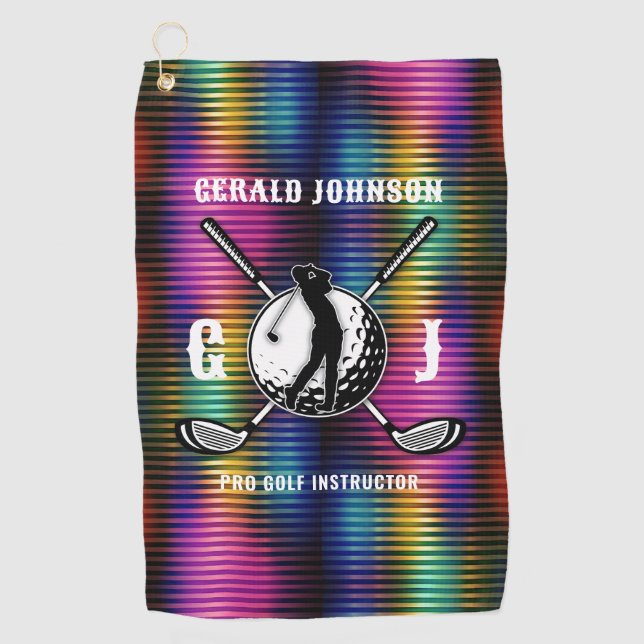Custom Metallic Colourful Golf Monogram Design Golf Towel (Front)