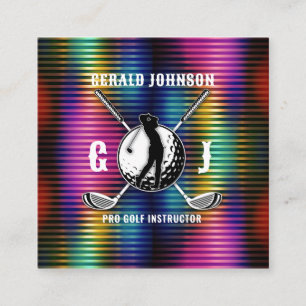 Custom Metallic Colourful Golf Monogram Design Square Business Card