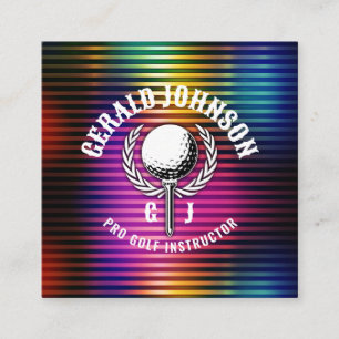Custom Metallic Colourful Golf Monogram Design Square Business Card