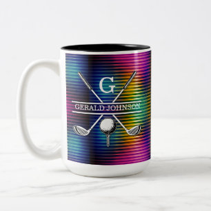 Custom Metallic Colourful Golf Monogram Design Two-Tone Coffee Mug