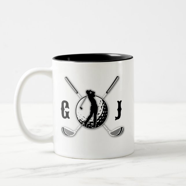 Custom Metallic Colourful Golf Monogram Design Two-Tone Coffee Mug (Left)