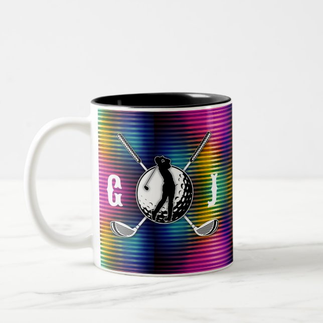 Custom Metallic Colourful Golf Monogram Design Two-Tone Coffee Mug (Left)