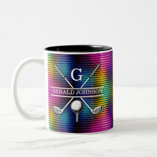 Custom Metallic Colourful Golf Monogram Design Two-Tone Coffee Mug