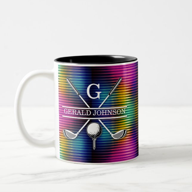 Custom Metallic Colourful Golf Monogram Design Two-Tone Coffee Mug (Left)