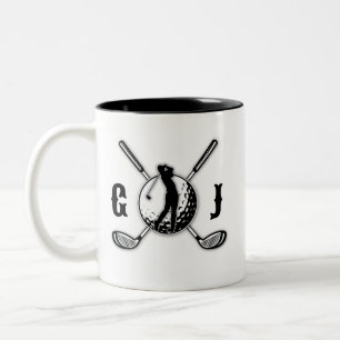 Custom Metallic Colourful Golf Monogram Design Two-Tone Coffee Mug