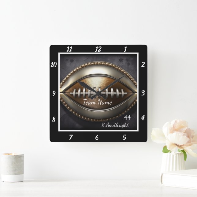 Custom Metallic Football  Square Wall Clock (Home)