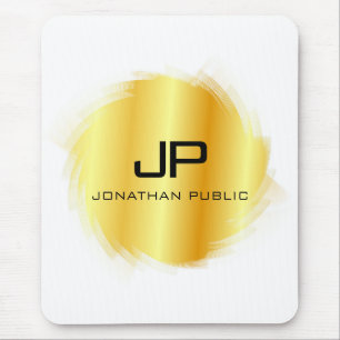 Custom Metallic Gold Look Modern Monogram Template Mouse Mat