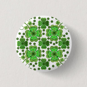 Custom Metallic Green Clover & Swirl Pattern  3 Cm Round Badge