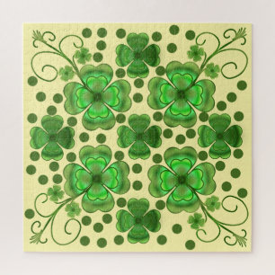 Custom Metallic Green Clover & Swirl Pattern  Jigsaw Puzzle