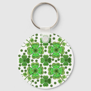 Custom Metallic Green Clover & Swirl Pattern  Key Ring