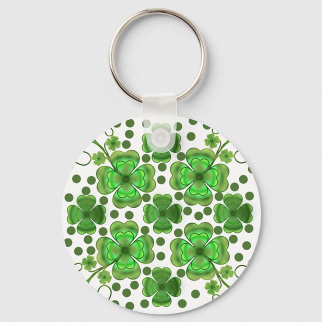 Custom Metallic Green Clover & Swirl Pattern  Key Ring (Front)
