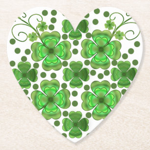 Custom Metallic Green Clover & Swirl Pattern  Paper Coaster