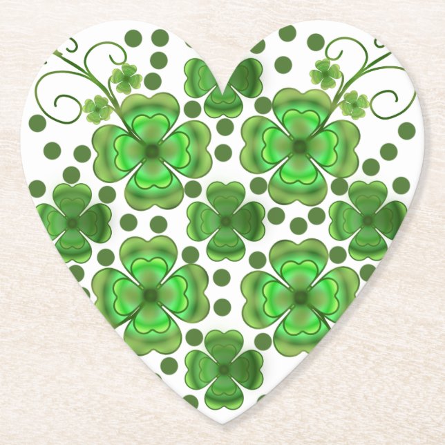 Custom Metallic Green Clover & Swirl Pattern  Paper Coaster (Front)