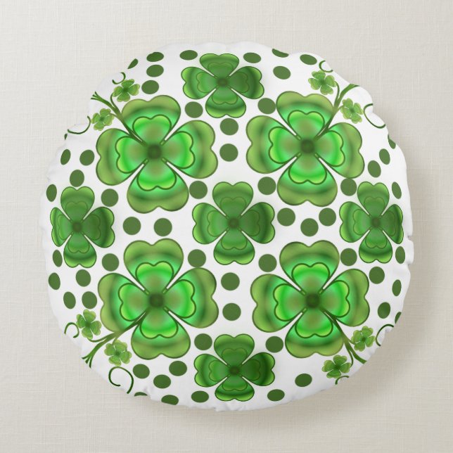 Custom Metallic Green Clover & Swirl Pattern  Round Cushion (Front)