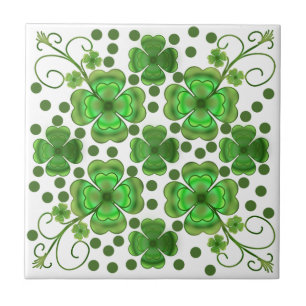 Custom Metallic Green Clover & Swirl Pattern  Tile