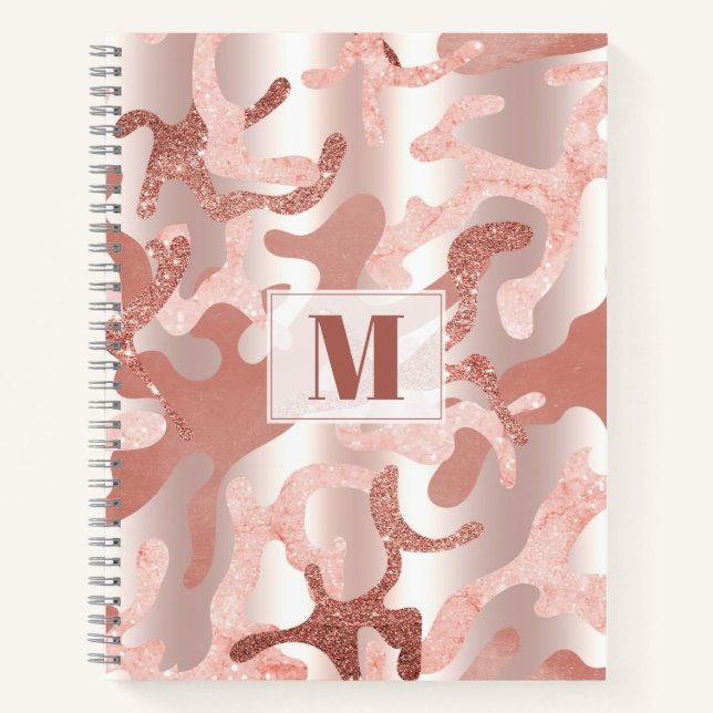 Custom Metallic Rose Gold Glitter Pink Marble Camo Notebook (Front)