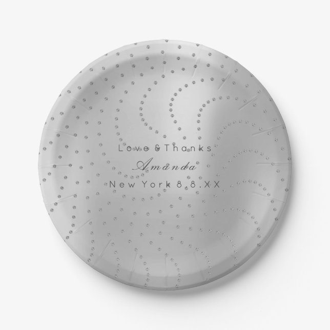 Custom Metallic Swarovski Crystal Gray Silver Dots Paper Plate (Front)