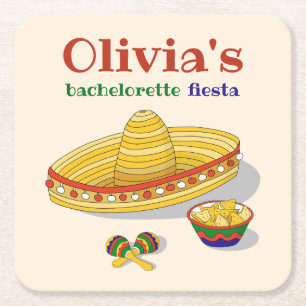 Custom Mexican Fiesta Bachelorette Party  Square Paper Coaster