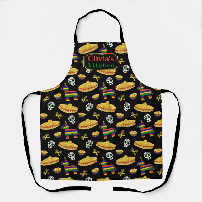 Custom Mexican Fiesta & Día de Muertos Apron (Front)