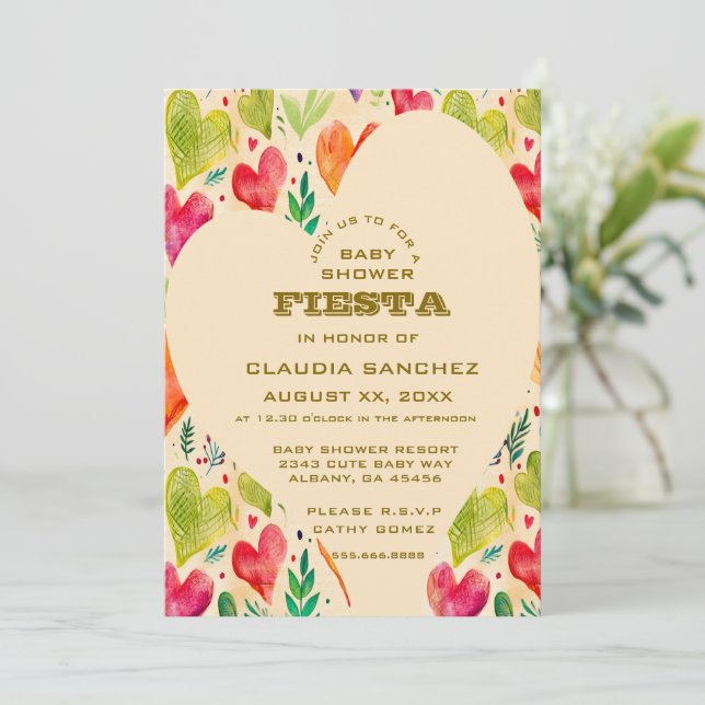 Custom Mexican Fiesta Invite - Pink Yellow Baby Sh (Standing Front)