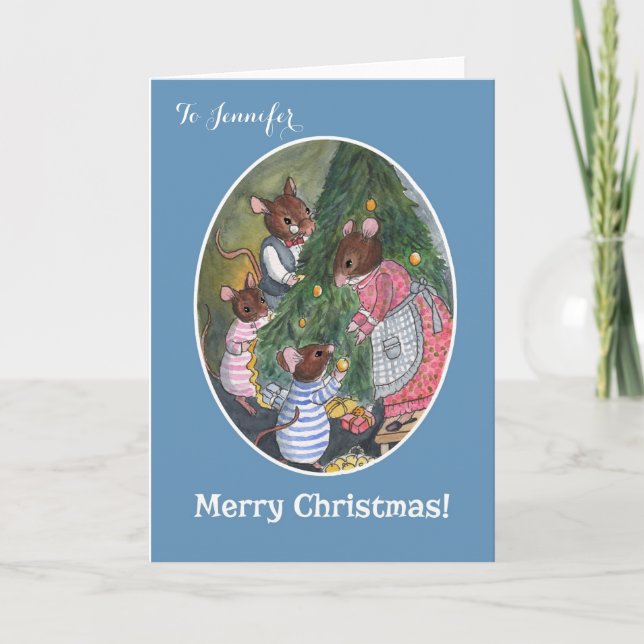 Custom Mice Christmas Tree Merry Christmas Holiday Card (Front)