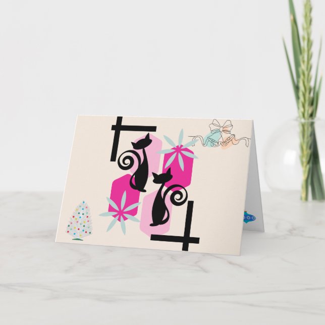Custom Mid Century Modern Cats & Decor Holiday Fun Card (Front)