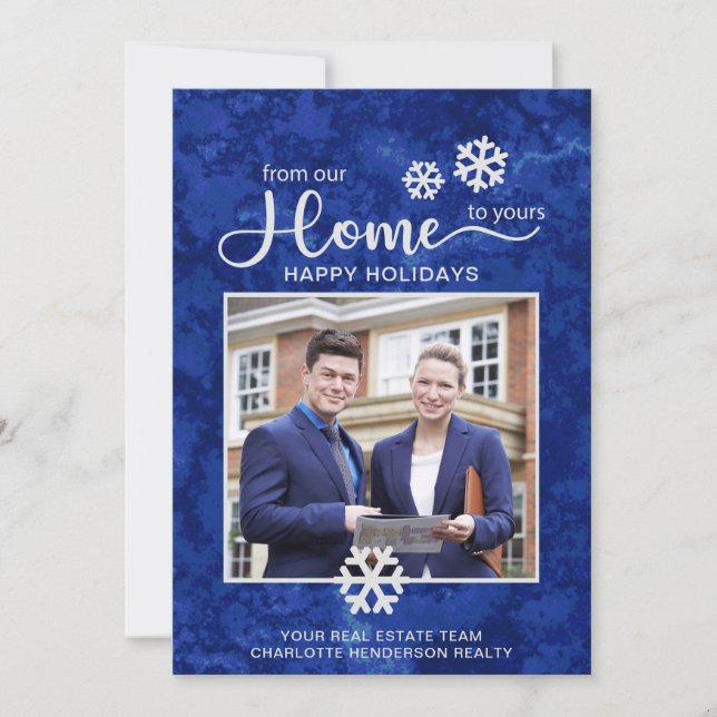 Custom Midnight Blue Real Estate Photo Christmas Holiday Card (Front)