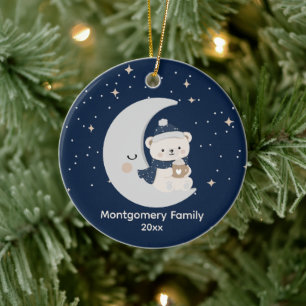 Custom Midnight Christmas Navy, Silver & Gold Ceramic Tree Decoration