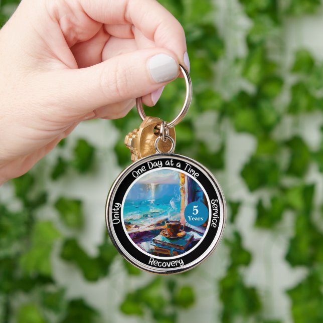 Custom Milestone in Recovery Gift - Ocean Vibes Key Ring (Hand)