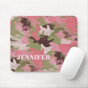 Custom Military Green Pink Camouflage Pattern Mouse Mat