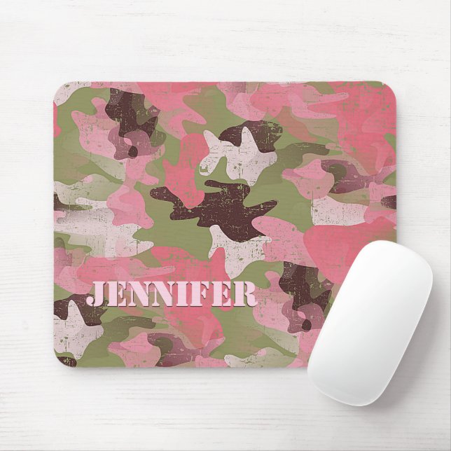 Custom Military Green Pink Camouflage Pattern Mouse Mat (With Mouse)