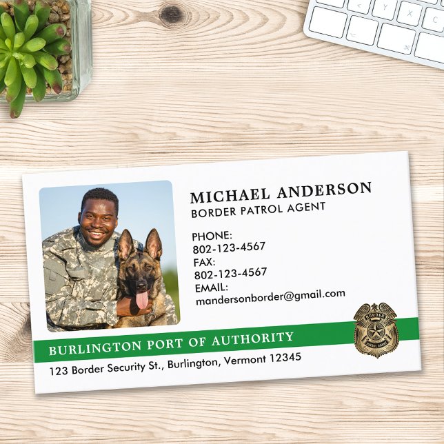 Custom Military Photo Logo Border Patrol Agent Business Card (Creator Uploaded)