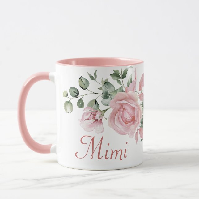 Custom Mimi Pink Roses Floral Personalised  Mug (Left)