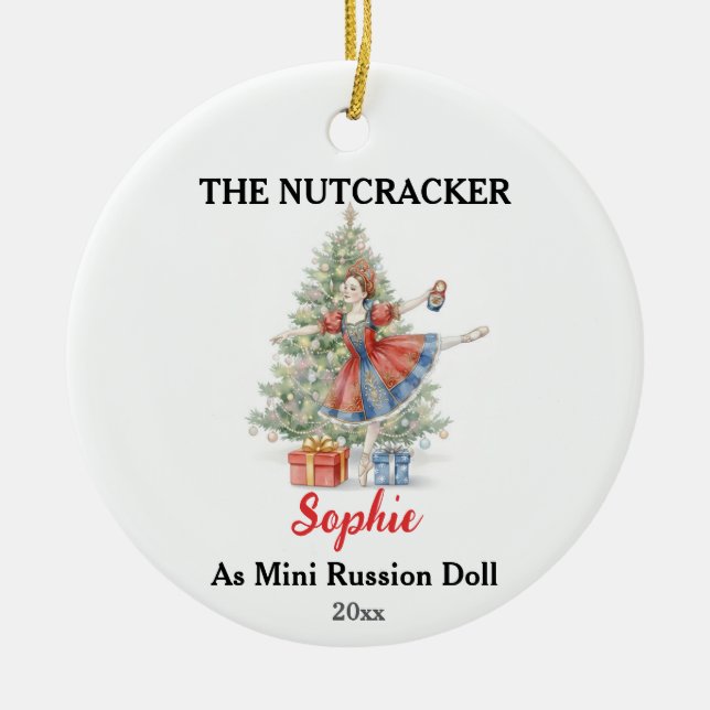 Custom Mini Russian Doll Nutcracker Photo Ceramic Tree Decoration (Front)