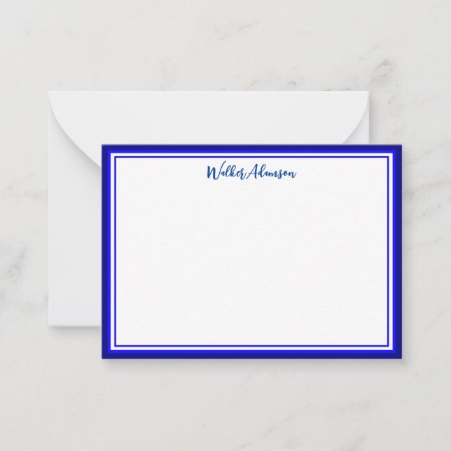 Custom Minimal Calligraphy Name & Border Navy Blue Card (Front)