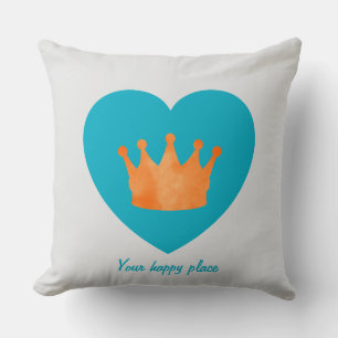 Custom Minimal Geometric Orange Crown Blue Heart  Cushion