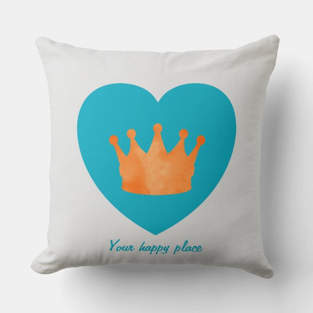 Custom Minimal Geometric Orange Crown Blue Heart  Cushion (Front)