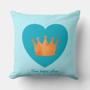 Custom Minimal Geometric Orange Crown Blue Heart Cushion