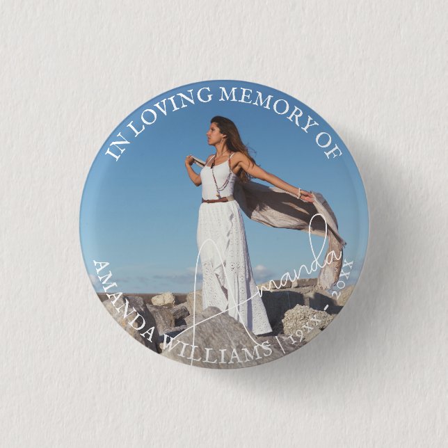 Custom Minimal Simple Keepsake Photo Script 3 Cm Round Badge (Front)