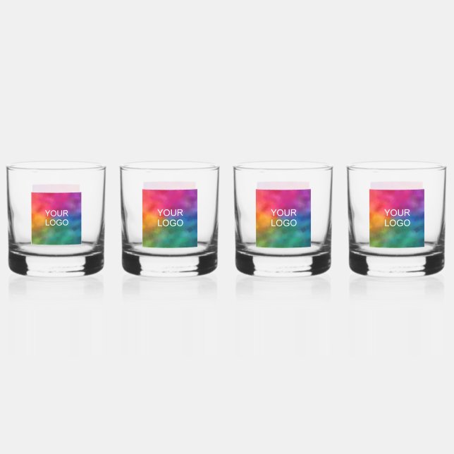 Custom Minimal Template Business Logo Set of Four Whiskey Glass (Front)
