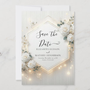 Custom Minimal White Roses Wedding Save The Date