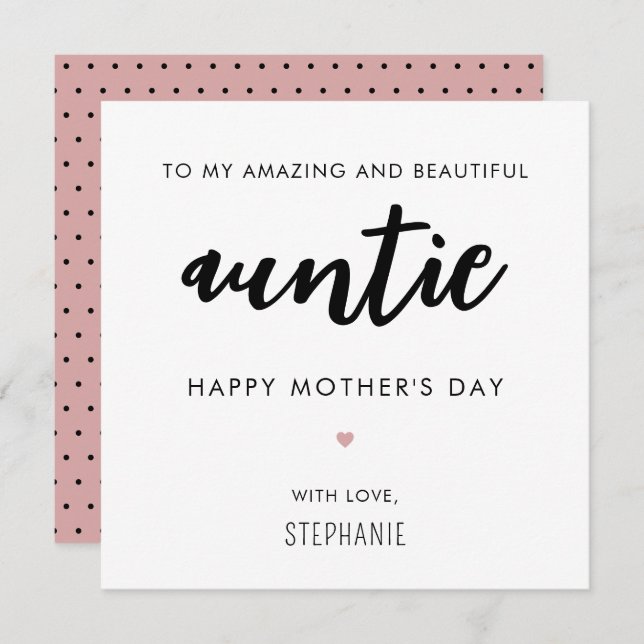 Custom Minimalist and Modern Aunt Mother's Day Card (Front/Back)